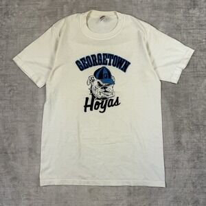 Georgetown Hoyas Shirt Mens Large White Vintage 80s Made In Usa Single Stitch
